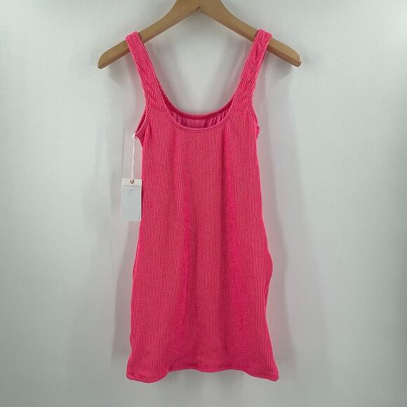 GOOD AMERICAN Dress Size Small/Medium Always Fits Mini Bright Pink Textured NWT - Picture 4 of 12